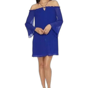 NWT Cynthia Steffe Ella Off the Shoulder Shift Dress Womens 0 Blue Hoco Wedding